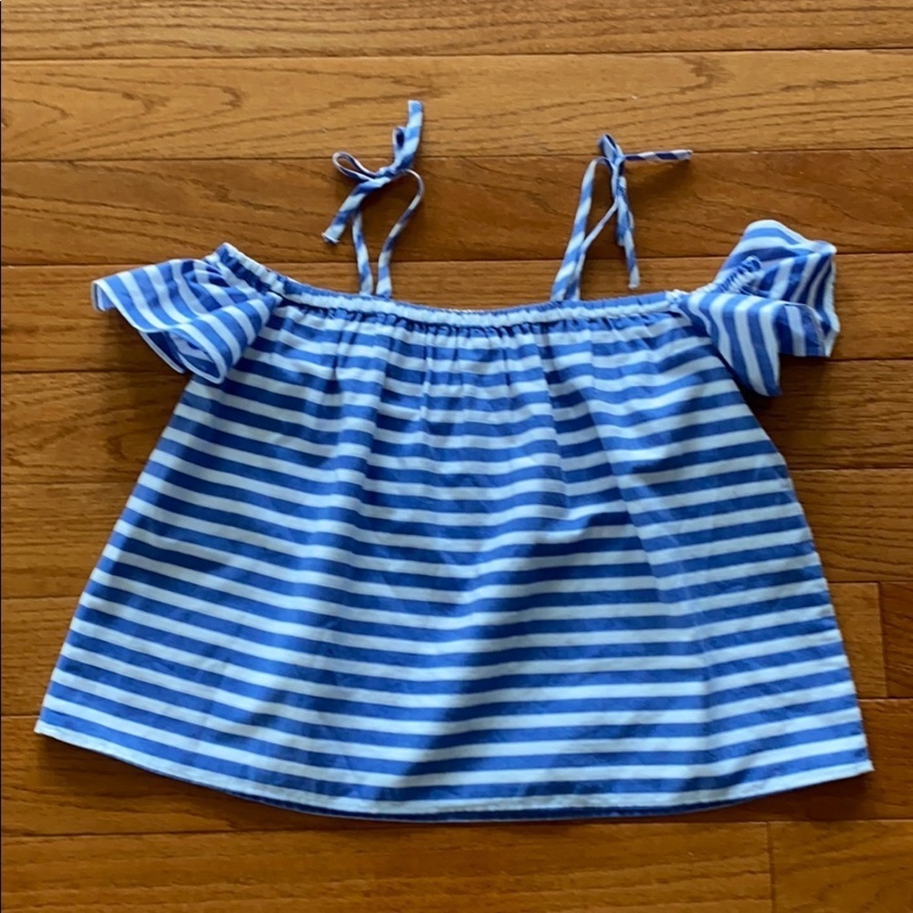 Milly Minis Girls Blue Stripe Off Shoulder Top